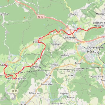 Le chemin de Compostelle entre Echenans-sous-Mont-Vaudois et Saulnot GPS track, route, trail