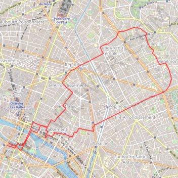 Paris Saint Michel boucle Belleville GPS track, route, trail