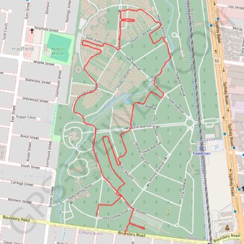 Paths and highways in Fawkner Memorial Park GPS track, route, trail