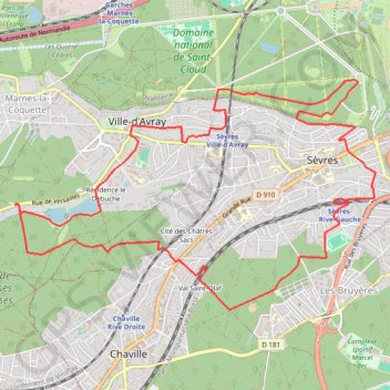 Ville d'Avray - promenade des trois communes GPS track, route, trail