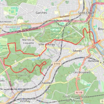 Forêt de Fausses-Reposes - De Chaville à Boulogne-Billancourt GPS track, route, trail