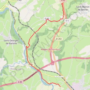 Itinéraire de Balbigny, 42510 Balbigny, France à 1447 Rte de Roanne, 42122 Saint-Marcel-de-Félines, France GPS track, route, trail