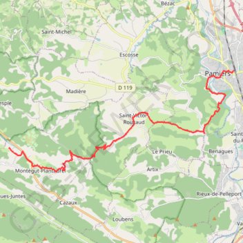 Chemin du Piemont de Pamiers à Montegut Plantaurel GPS track, route, trail