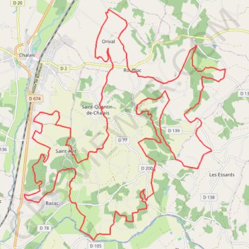 St Quentin de Chalais 48 kms GPS track, route, trail